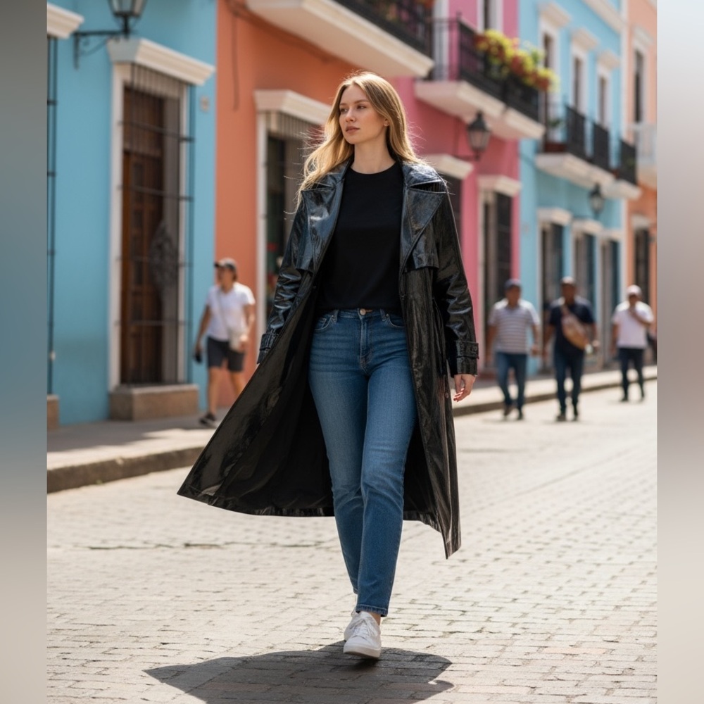 Parker Glossy Black Trench Coat